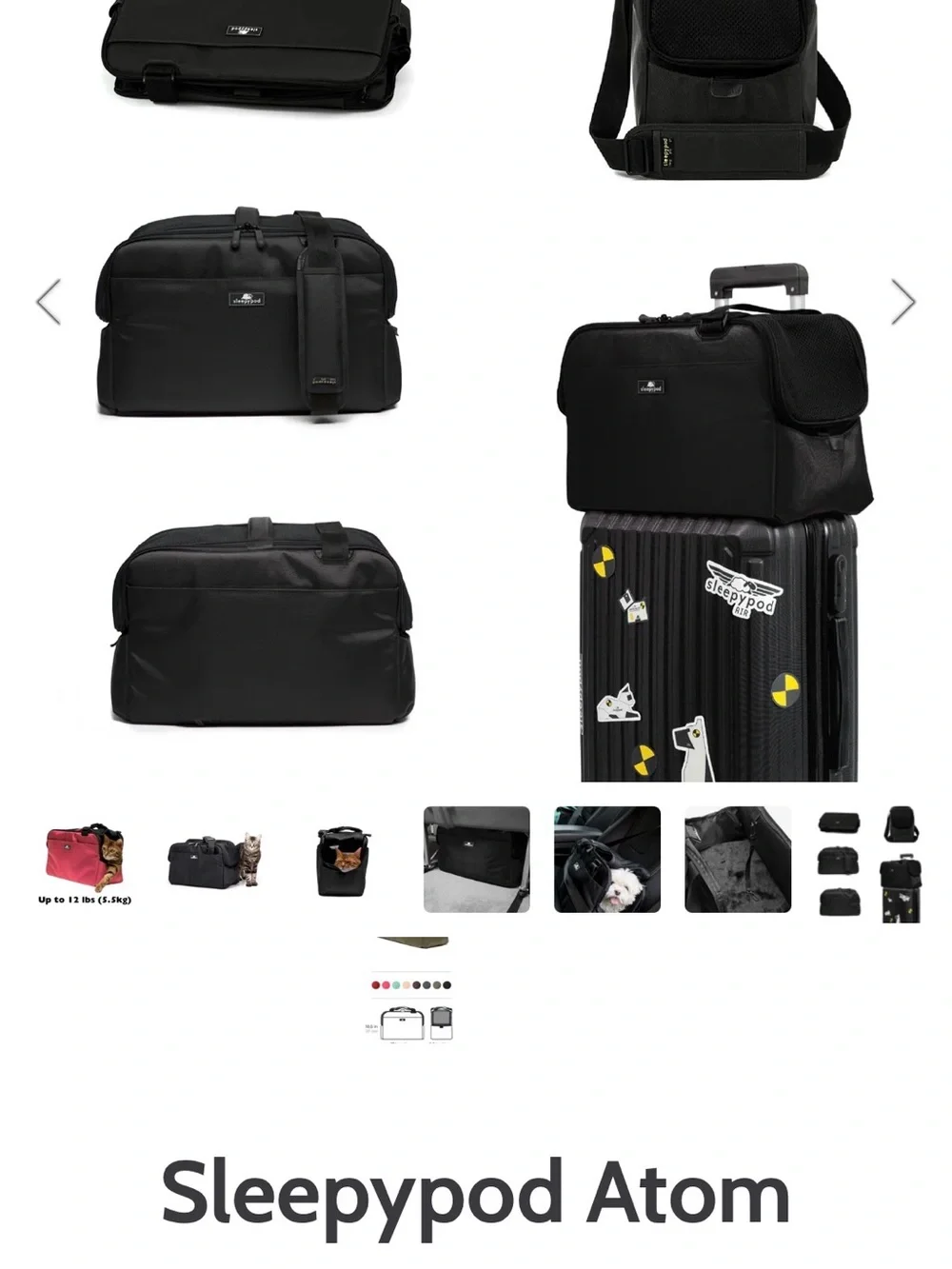 Sleepypod Atom Travel Cat Dog Pet Carrier Bag